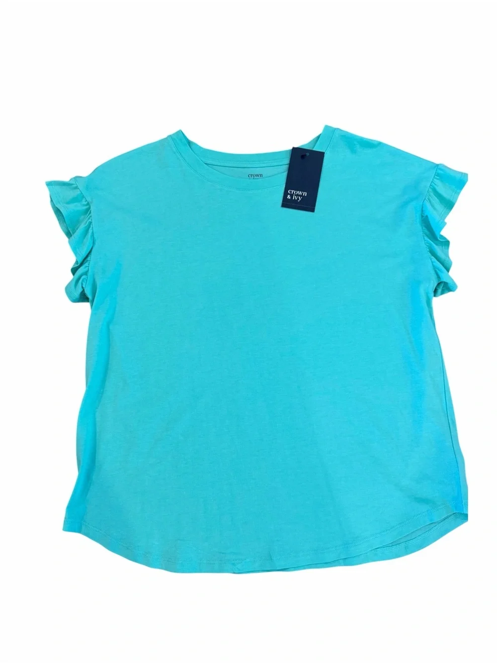 crown & ivy Mint Ruffle Sleeve Short Sleeve Tee NWT